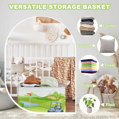 Image of Golf Baby Shower Decorations,Golf Storage Baskets,Golf Nursery Decor,Ball Basket For Gift,Large Square Canvas Laundry Hamper With A Waterproof PE Coating,Foldable Kids Toy Clothes Bins for Bedroom