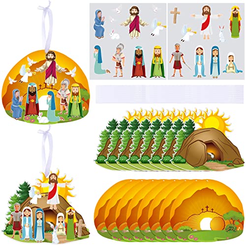 Civaner Make an Easter He Lives Sticker Scenes Religious Easter Craft Kit Resurrection Tree Ornaments Office Christian Jesus Stickers He is Risen Hanging DIY Art(16 Sets)