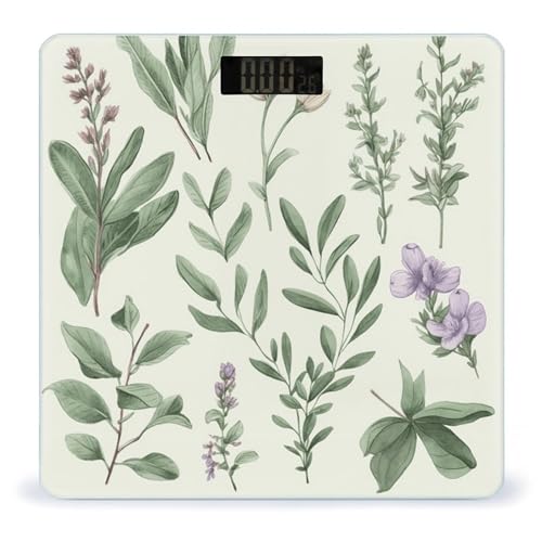 Báscula digital de cuerpo verde con hojas y ramas