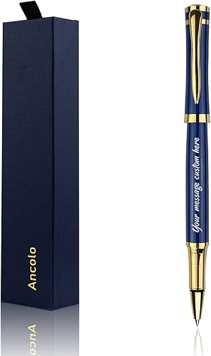 Miniatura 6 de Ancolo Juego de bolígrafos negros de lujo personalizados, cuerpo de metal con caja de regalo, 2 recambios de tinta negra, escritura suave. Juego de