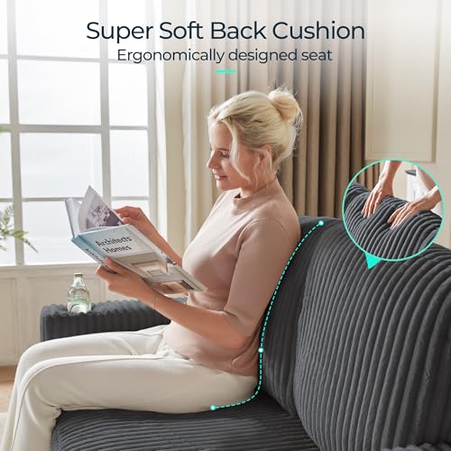 Image of LINSY HOME Sectional Sleeper Sofa Pull Out Couches for Living Room (Grey, Pull Out Couch) | Pull Out Sofa Bed, Storage, USB Charging, Cup Holders, Plush Corduroy