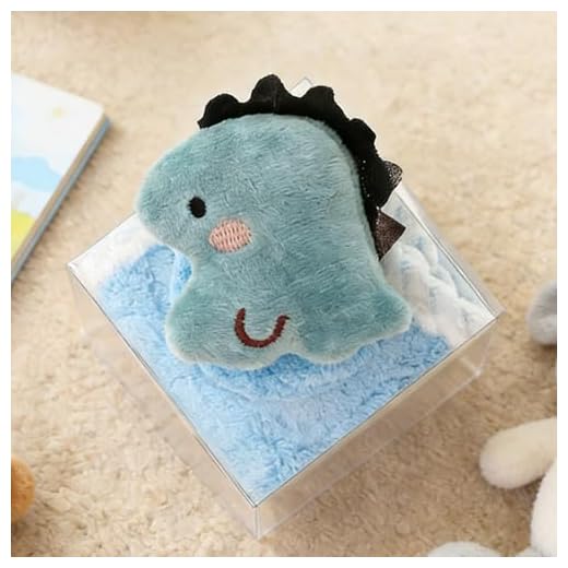 Light Blue Dinosaur Hand Towel Soft Absorbent Chenille Hanging Towel with Loop Cute Cartoon Decor for Kitchen Bathroom (Pack of 1)