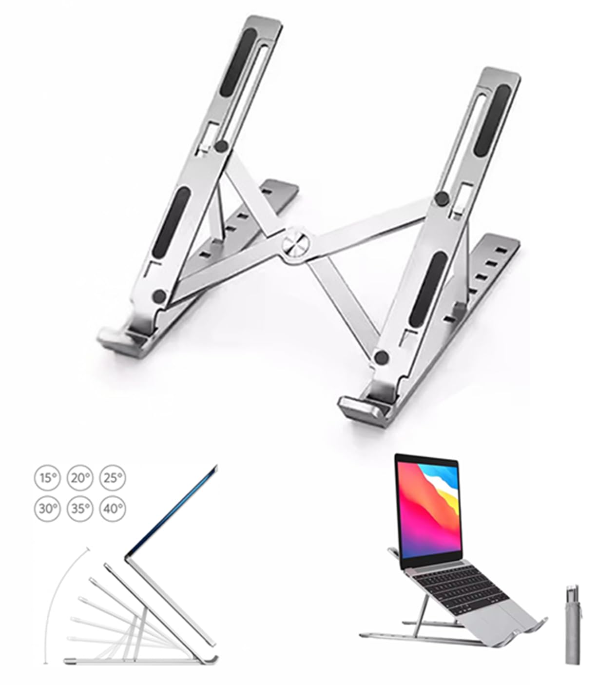 Supporto Regolabile Per Laptop 10-15,6 Pollici - Base Antiscivolo In Alluminio, 7 Altezze, Ideale Per Ufficio E Casa - Foto 4