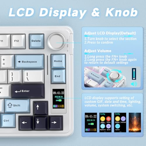 Image of AULA S75 PRO Wireless Mechanical Keyboard with Screen&Knob, 75% Hot Swappable Gaming Keyboard with Pre-lubed Switches, RGB Backlit, PBT Keycaps Creamy Sounding Pc Gaming Keyboards