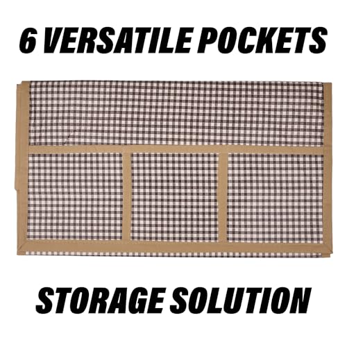 Image of Kuber Industries Fridge Top Cover | Fridge Top Cover with Pockets | Refrigerator Top Cover for Kitchen | Fridge Top Cover with 6 Utility Pockets | Barik Check Fridge Cover | Brown