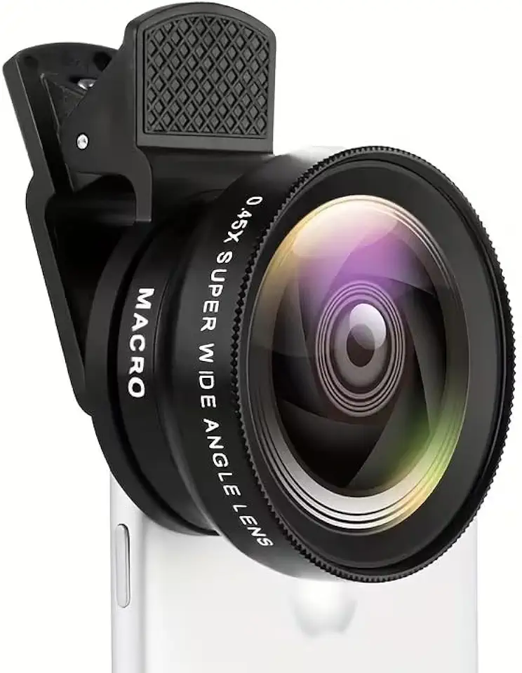 Kit universal de lentes de câmera para smartphone 2 em 1 - Lente de telefone grande 0,45 e macro com clipe universal de 37 mm com bolsa de armazenamento ultraleve (preto)