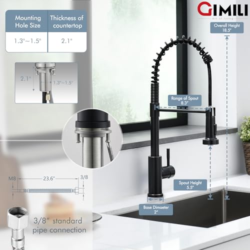 Image of GIMILI Oil Rubbed Bronze Kitchen Faucet with Pull Down Sprayer Single Hole Stainless Steel Sink Faucet, Suitable for Farmhouses, RV, Laundry Room, Outdoor, and Campers. Llave para fregadero de cocina