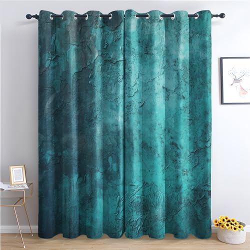 SZLYZM Turquoise Blackout Curtains, Marble Abstract Bedroom Curtains & Living Room Curtains 90x90 Inch 2 Panels Set, Thermal Eyelet Drapes Decorative Patterned Window Treatments 90 Drop (Qy-&88) - Image 3