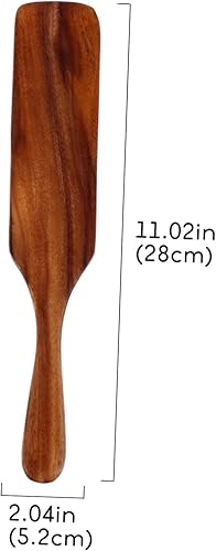 Miniatura 2 de Hemoton Espátula de madera para cocinar, utensilios de cocina antiadherentes de mango largo de 11.02 pulgadas, madera, ideal para freír, revolver y
