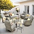 ovios 8 Pieces Patio Furniture Set, Outdoor Wicker Sofa with Swivel Chairs, Coffee Table, All Weather High Back Rattan Loveseat Couch with Comfy Cushions, Dark Grey