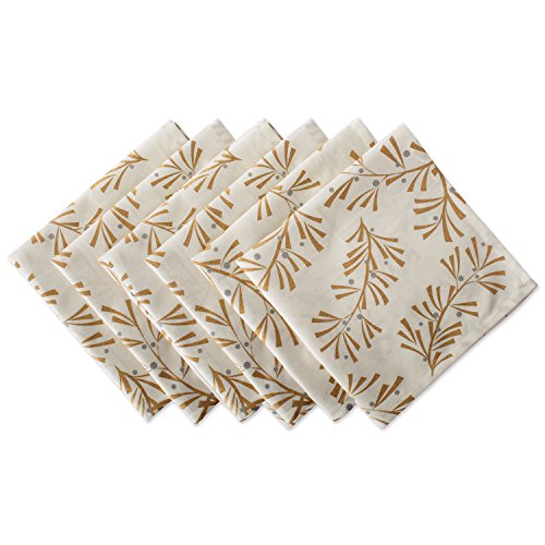 DII 100% Baumwolle, maschinenwaschbar, Bedruckte metallische Feiertagstischdecke – 132 x 132 cm für 4 Personen, Metallic Holly Leaves… – Ansicht 1