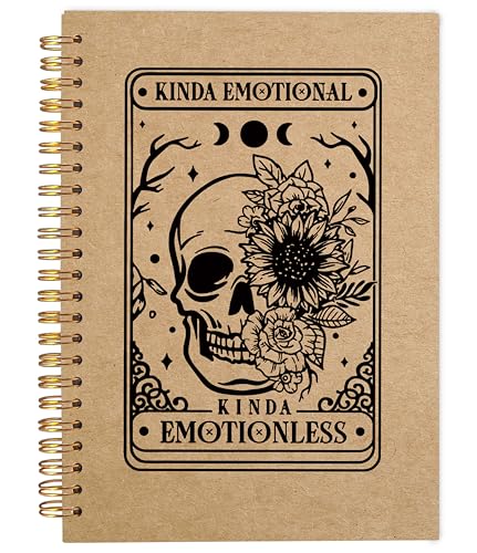 Ecezatik Floral Skull Notebook, Goth Gothic Notebook Journal, Witchy Journal, Goth Office Supplies, Spiral Notebook 5.5x8.3, Kinda Emotion Kinds Emotionless Kraft Paper