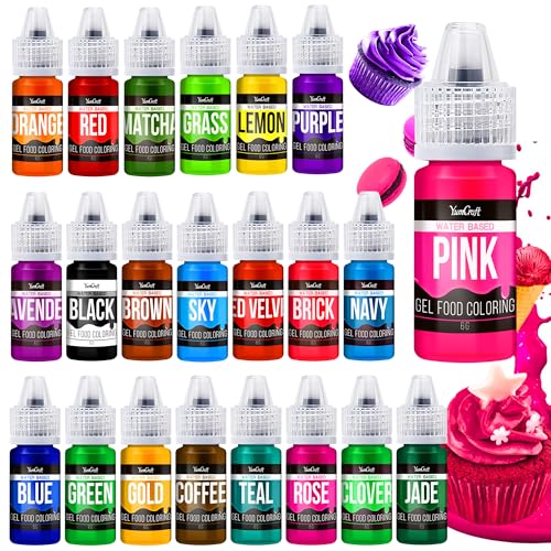 Lebensmittelfarbe Gel - 22 Farben x 6g Hoch Konzentriert Gel Lebensmittel Farbe zum Kuchen Backen Ostereiern Getränken - Zuckerfrei Food Coloring für Fondant Zuckerguss Slime Tortendeko