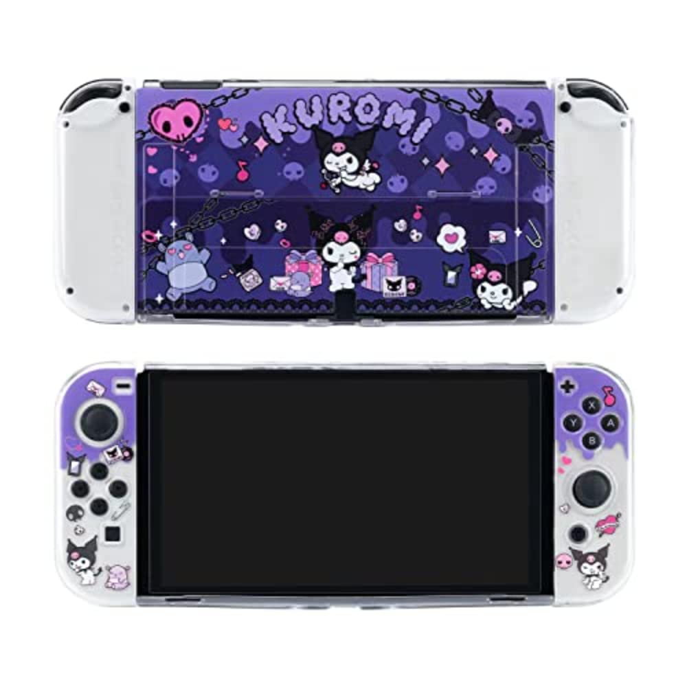 ENFILY Kuromi Coque pour Nintendo Switch OLED pour console d'accueil – Coque ergonomique en TPU souple pour Joycon – Ensemble de peau étincelante