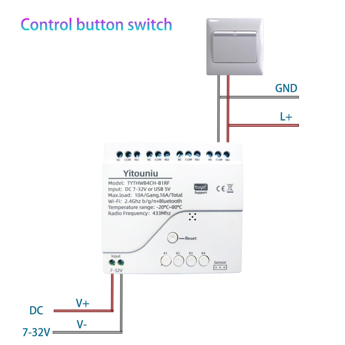 Tuya Capteur de Température et d'Humidité Intelligent WiFi 4 Canaux 7-32 V Contact Sec Contrôle à Distance Contrôle Vocal Alexa Google Home Scène Intelligente Thermostat