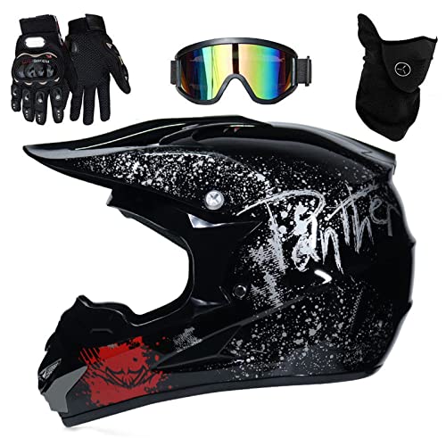 UIGJIOG Casco Motocross Casco Enduro, Cross Casco con Gafas Guantes Mascarilla,Dot Certificación Casco de Moto para niños Downhill,H,M(54~55cm)
