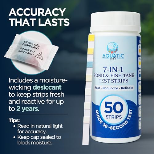 Image of Pond Test Strips 7-in-1 (50 Pack) - Fish Tank & Pond Water Testing Kit for Freshwater & Saltwater - Quick & Accurate Aquarium Water Test Kit for pH, Nitrate, Nitrite, Hardness
