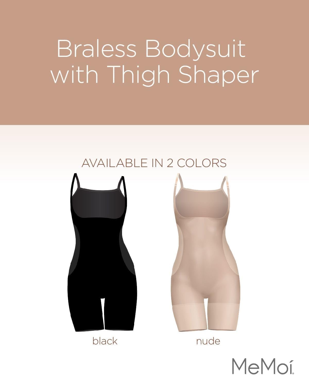 MeMoi Braless Bodysuit Shapewear with Thigh Shaping, Seamless Body Shaper for Women - Sizes Medium - 1X - Image 2