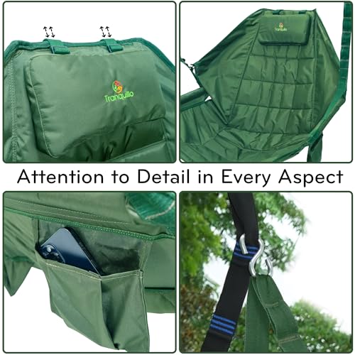 Image of Tranquillo Hanging Hammock Chair, Patio Swing Chair, Outdoor Swing Chair with Headrest, Armrest, Cup Holders, Porch Swings Outdoor and Hammock Tree Straps, Net Moss Green
