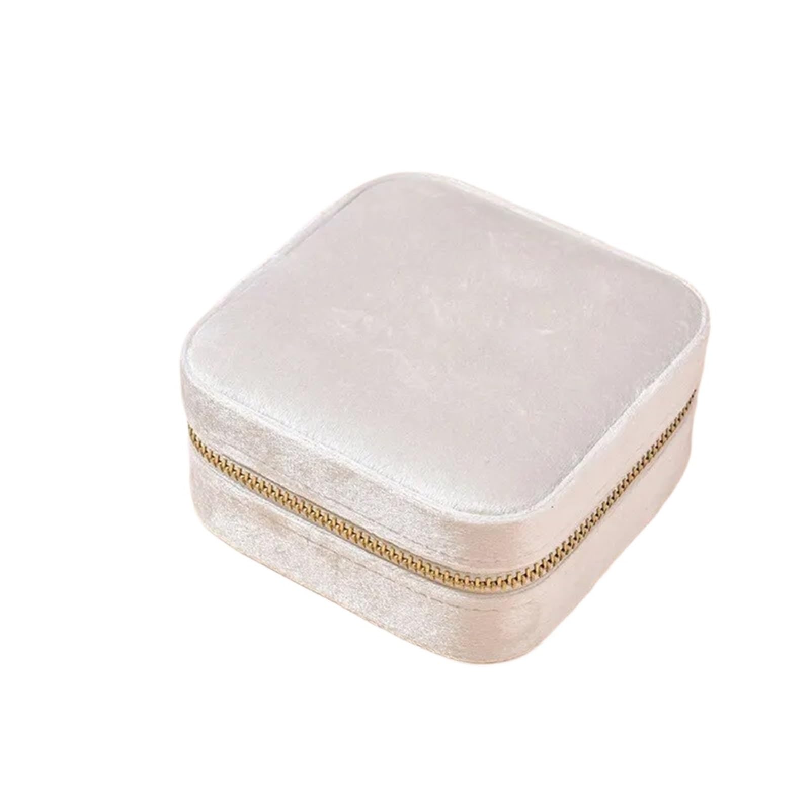 ESTDKMNOS Portable Jewellery Case， Jewellery Box Multicolor Geometric Organiser Necklace Ring Earring Travel Zipper Case(Beige)