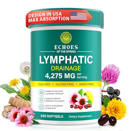 Lymphatic Drainage Supplements 4275mg Lymph System Support Supplement for Women & Men Daily Wellness Support 21-in-1 Herbal Blend with Echinacea Dandelion Burdock Turmeric & More 240 Softgels