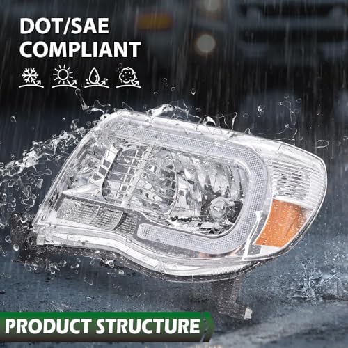 Image of GRAND ORANGE LED DRL Tube Halo Headlights Fit 2005-2011 Toyota Tacoma | Tube projector Headlamps, Left & Right,Clear Lens Chrome Housing Amber Reflector,8115004163, 8111004163, 8115004173