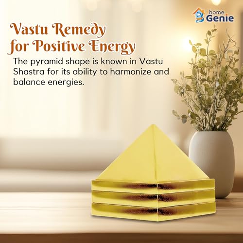 Image of HOME GENIE Brass Pyramid for Vastu Correction, Positive Energy, and Home Decor (4x4 cm)