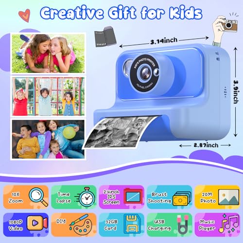Image of Kids Camera Instant Print, Christmas Birthday Gifts for Girls and Boys | Kids Camera with 32GB Card, Toddler Toy Camera for 3-12 Years Old, Blue
