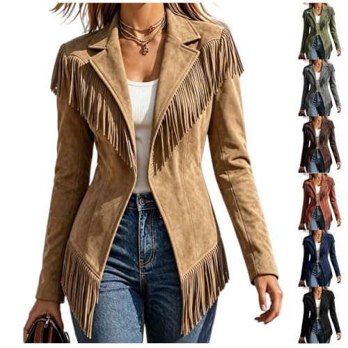 Faux Suede Jacket Women Vintage Leather Fringe Jacket Western Cowgirl Coats - image 1