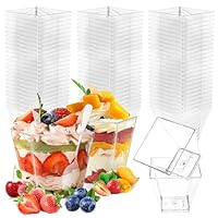 talifoca 50 stück Dessertgläser, 2oz/60ML Plastik Desserttasse, Dessertschalen Wiederverwendbar, Quadratischer dessertbecher für Pudding Mousse Eiscreme Dessert Party
