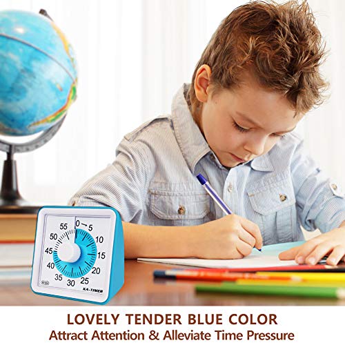 KITCHENARM 60 Minutes Visual Kitchen Timer Wind Up - 3 Inches Visual Analog Timer For Kids Adults No Ticking - 4 Alarm Modes Visual Countdown Timers For Cooking - Silent Timer For Classroom (BLUE)