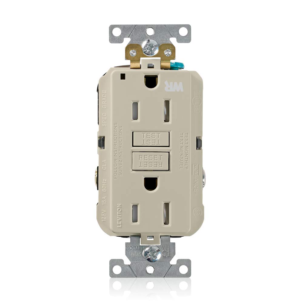 Leviton GFCI Duplex Receptacle 15 Amp, 125 Volt, SmartlockPro Self-Test, Extra-Heavy Duty Industrial Grade, Weather & Tamper-Resistant, G5262-WTI, Ivory