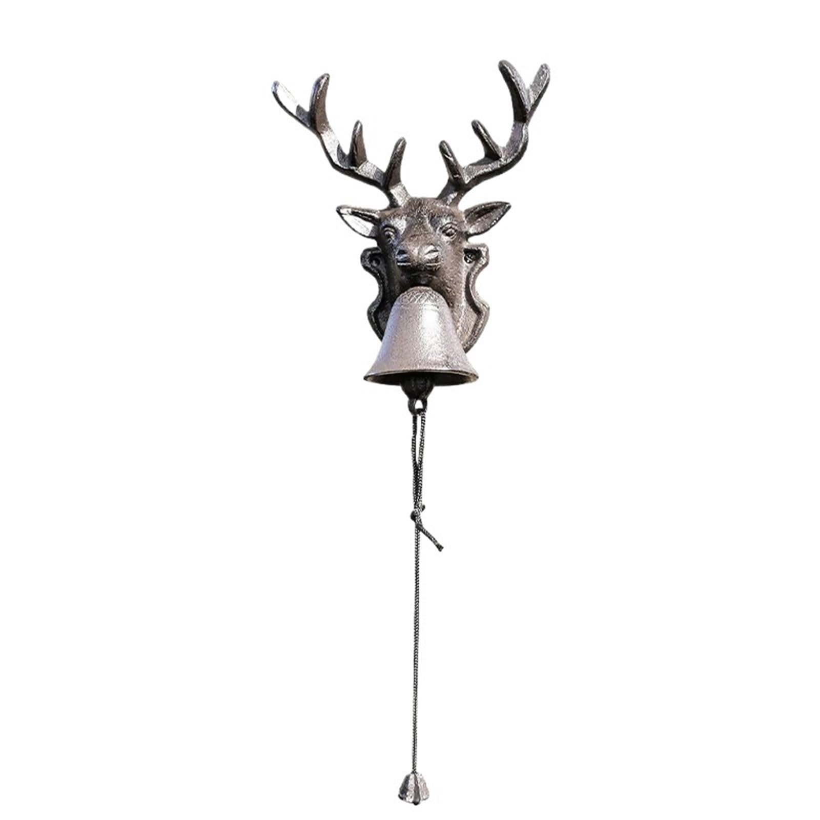 Dfgrgrv Deer Head Cast Iron Bell Doorbell Cast Iron Home Retro Garden Decoration Craft Hand Rattle Wall Hanging Nostalgia