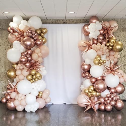 Image of Rose Gold Balloons Arch Kit, 140Pcs Metalic Rose Gold Metallic Gold White Pink with Confetti Balloons for Bridal Shower Baby Shower Bachelorette Birthday Wedding Girl Anniversary Decorations