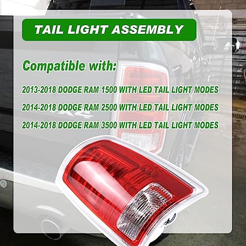 Lochnchn LED Tail Light Assembly Compatible with 2013-2018 Dodge Ram 1500,2014-2018 Ram 2500 3500 Right Passenger Side Led Taillights Rear Outer Tail Lamp Replace CH2801203 68093078AB
