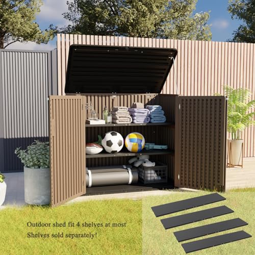 Image of KINYING Larger Outdoor Storage Shed Weather Resistance, Resin Sheds & Outdoor Storage for Garden, Patios, Backyards, 48 Cu.Ft Tool Shed for Garbage Cans, Lawn Mower, Garden Tools,Brown
