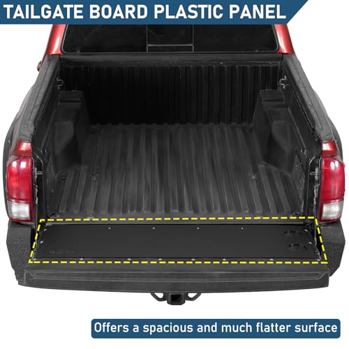 Image of u-Box Tacoma Tailgate Panel Table Mat Pad Plate Cover for 2005-2023 Toyota Tacoma 2nd 3rd Gen Pickup Trucks - Black Plastic Camping Board with Cup Holder