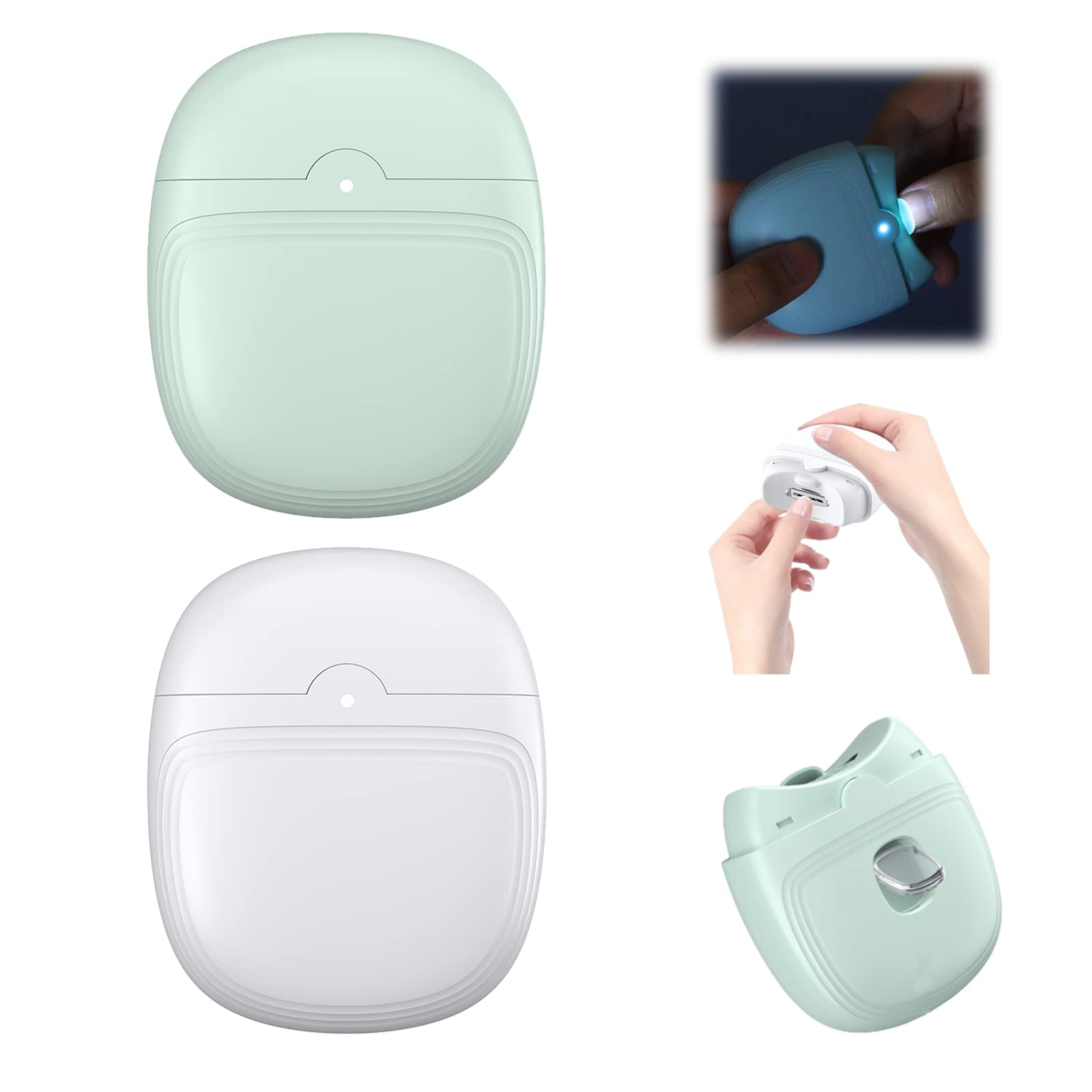 Cortaúñas totalmente automático, cortador de uñas 2 en 1, afilador de uñas con luz y 2 velocidades, recortador de uñas recargable con almacenamiento de restos de uñas para bebés, niños, adultos (2