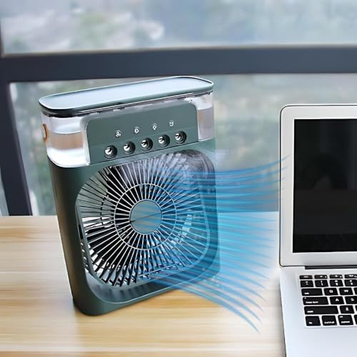 Image of Drumstone 15 𝒀𝒆𝒂𝒓𝒔 𝑾𝒂𝒓𝒓𝒂𝒏𝒕𝒚 Portable Personal Air Cooler Fan with Mist | Mini Evaporative Cooling Fan with 3 Speed Levels, Spray Modes, Timer & 7-Color LED Light for Home