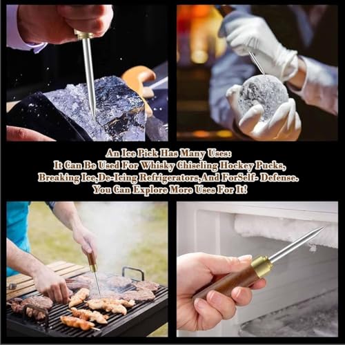 Image of Premium Ice Pick with Wooden Handle Stainless Steel Ice Crusher Tool for Cocktails, Bar & Home Use, Durable Manual Ice Breaking Tool for Whiskey, Mojito, Bartending & Drink Preparation