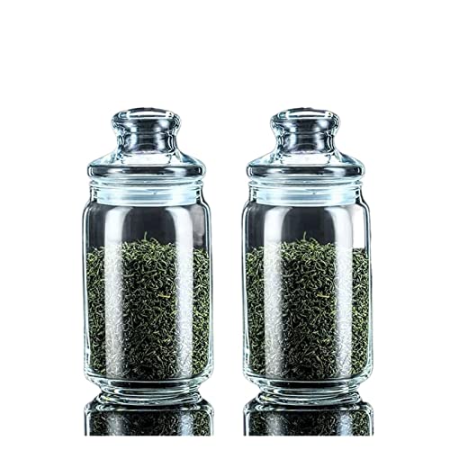 Caddy Juego de 2 tarros de cristal redondos, latas de té, latas de café con tapas herméticas, tarros de cristal lisos y transparentes, pasta de café, azúcar, té, aperitivos, frutos secos, tarro de gal