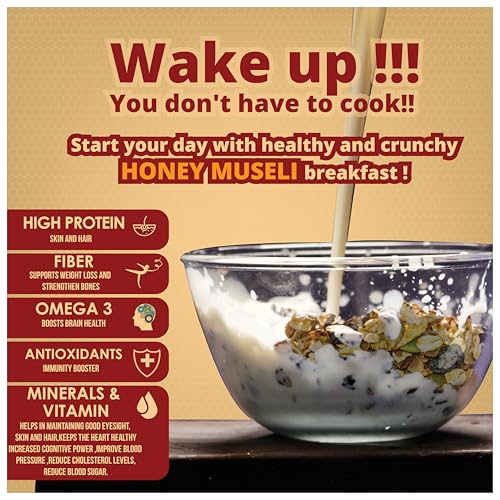 Image of Equalite Honey Muesli I Dry fruits I Muesli I Fruit and Nuts I No added sugar I Granola I High protein I Breakfast I Healthy food I Protein food I Gluten Free |No preservatives | High fiber | Omega-3 | High Minerals & Vitamins |Weight loss food I Equalite foods | (1050g, Combo Honey (Pack of 3))