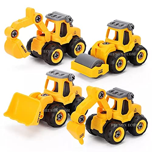 Image of DEUSON ECOM Unbreakable Construction Vehicles For Kids Pretend Play Toy Trucks Bulldozer Play Set Building Vehicles Set For Kids 3-14 Years Excavator Pack Of 4 (Diy 4Set)|Multicolor