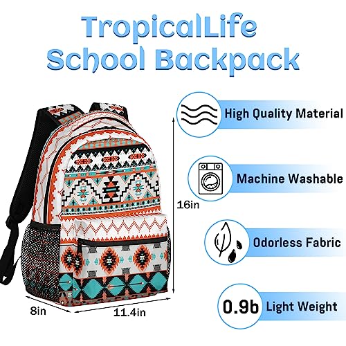 TropicalLife Backpack for School, Aztec Backpack for Boys Girls Adults Teens, Lightweight Montana Western Travel Bookbag for Middle School College High School Students2