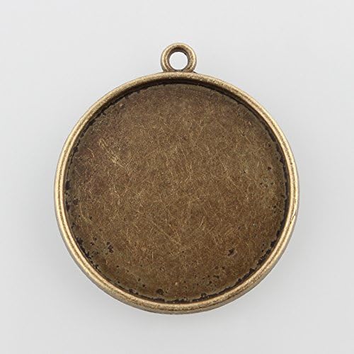 10Pcs Flat Round Alloy Pendant Cabochon Settings, Plain Edge Bezel Cups Charms, Antique Bronze Bezel Pendant Blanks for Wedding Bouquet Photo Jewelry Making, 1.22x1.1x0.08inch