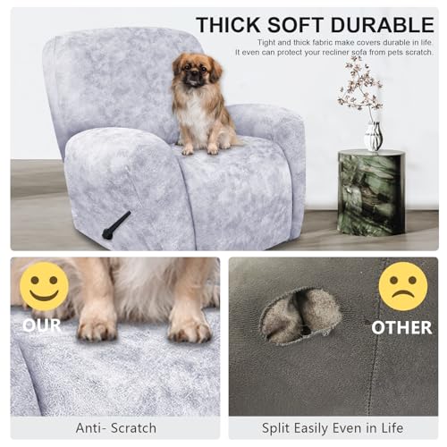 Image of ANARACHON Recliner Chair Covers Leather Look, 4 Pieces Recliner Covers Non Slip, Soft Slipcovers for Large Recliners, Furniture Protector Washable for Pets (1 Seater, 03 Light White)