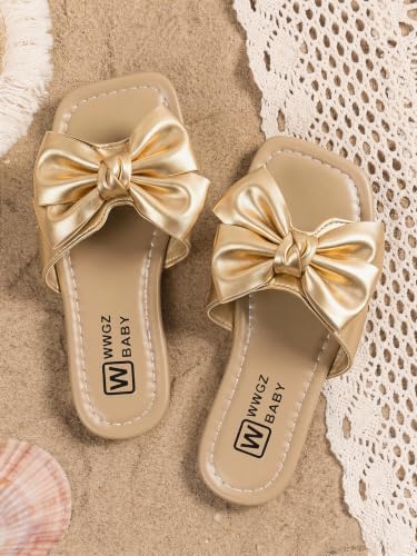 Image of GORGLITTER Girl's Bow Sandals Round Open Toe Slip on Beach Summer Shoes