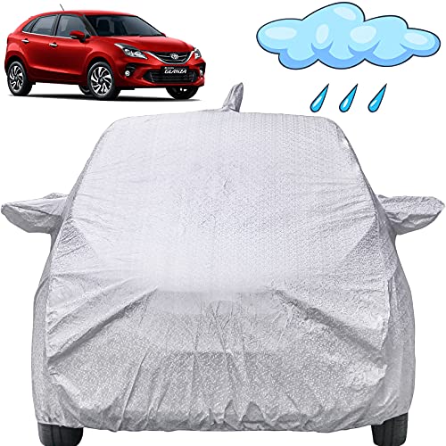 Image of Autofact Waterproof Car Body Cover Compatible with Toyota Glanza (2019 to 2021) with Mirror and Antenna Pockets (Shinning Silver)