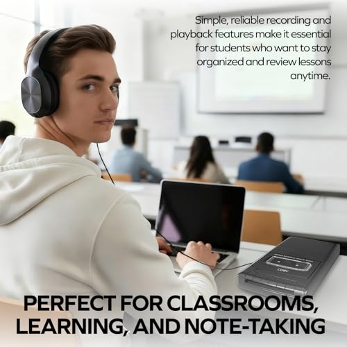 Image of Coby Portable Cassette Player & Recorder with Over-Ear Headphones, Built-in Microphone, One-Touch Recording, Automatic Stop, Carry Handle - Tape Playback & Voice Recording