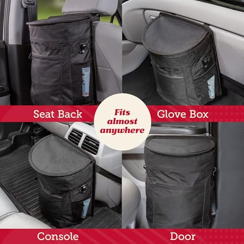 Image of Spill-Proof Car Trash Can (2.5 Gallon) - Easy to Clean Hanging Garbage Bin - Leak-Proof Lid,Removable Liner, Waterproof - Keeps Truck, SUV, Car, Minivan Clean & Odor Free (Black) (1000, Black)
